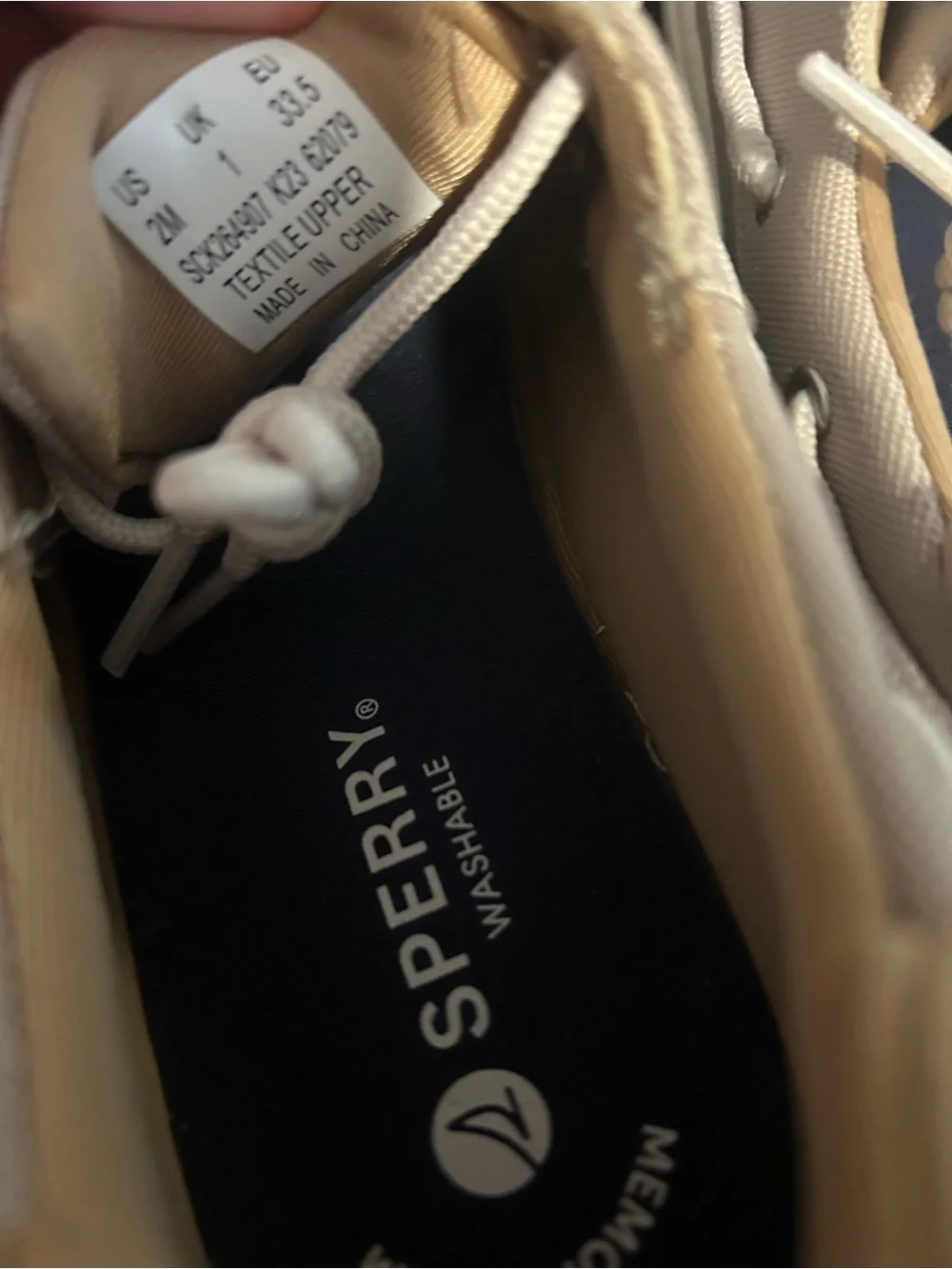 Sperry kids youth size 2  Beige Canvas Boat Shoes with Navy